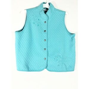 KT Classics Quilted Floral Embroidered Vest Women L 
Turquoise Shabby Chic Comfy